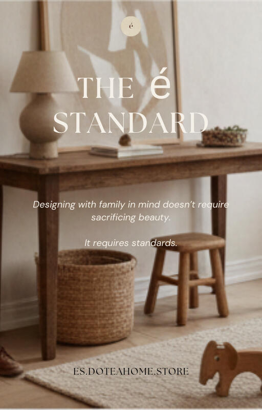 Dotéa Home minimalist, warm-toned dining room. High-end shatter-proof home goods for family-friendly luxury.